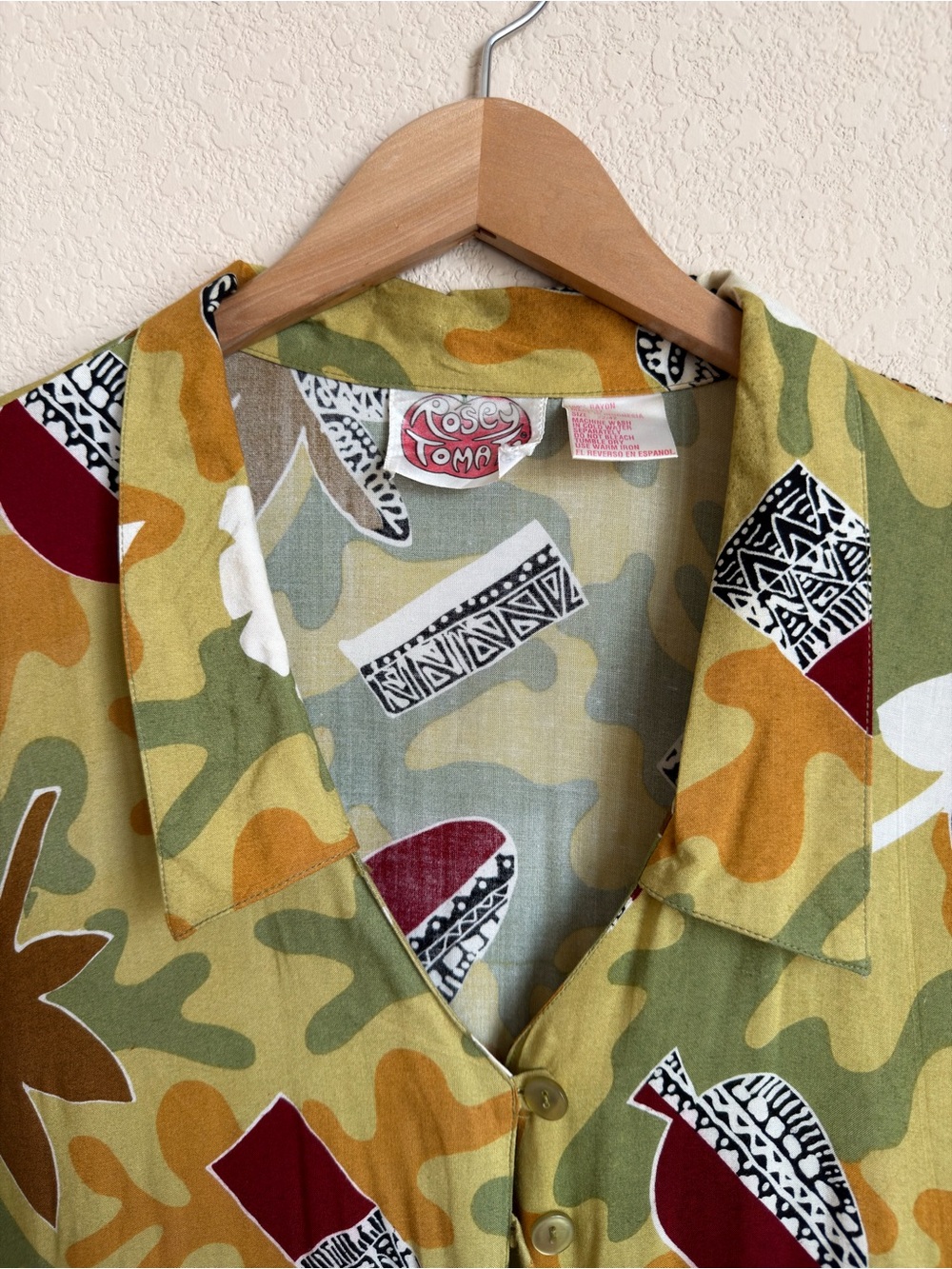 Vintage 90s Art Teacher Pottery Print Rayon Tunic Plus Size 22 Rosey Tomato Boho - Picture 7 of 11
